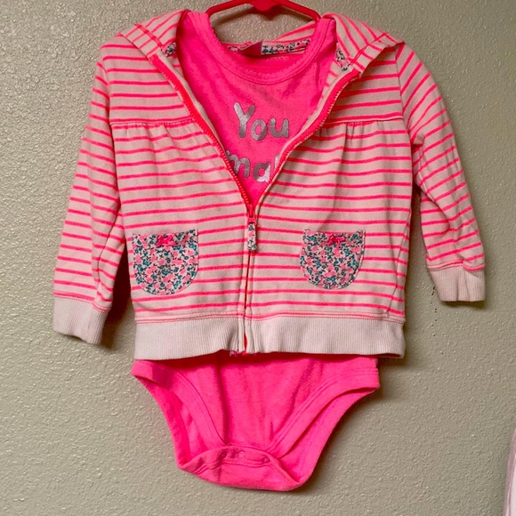 Baby Favorite Bodysuits Pink One Piece Carter’s Pink & White Stripes Hoodie Sz 1 - Picture 1 of 11